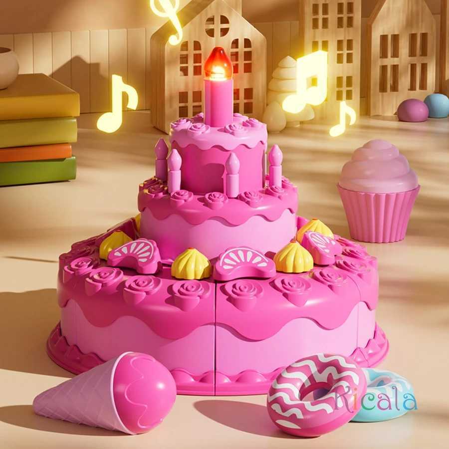 Play House Birthday Cake Cutting Toys Playing Simulation Blowing Candle Dessert Fruit DIY Toy Birthday Gift Perfect for New Year C250922