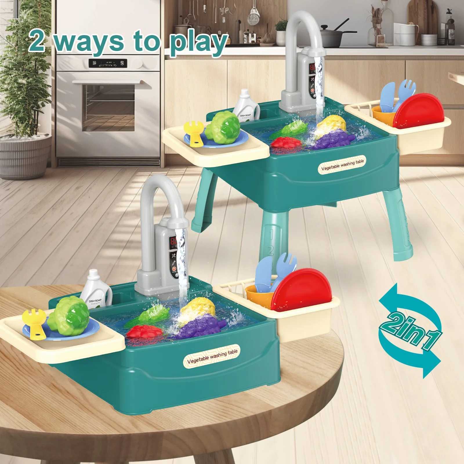Childrens Play At Home Toys Early Education Kitchen Simulation Electric Dishwashing Table Water Outlet Vegetable Washing Toys C250922