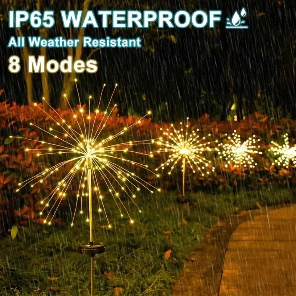 1 solar powered fireworks string light 90120150200 LED waterproof outdoor lawn light courtyard garden light DIY holiday deco C250922