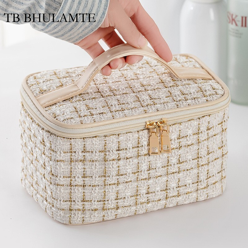 TB BHULAMTE Designer Luxury Makeup Organizer Bag Multi-functional Small Fragrance Style Large Capacity Woven Toiletry Bag Portable High Appearance Han