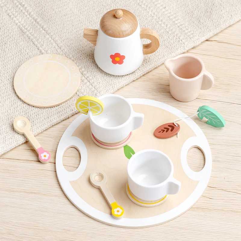 Kids Pretend Play Toys Popular Kids Kitchen Toys Realistic Wooden Tea Set Party Toy Set C250922