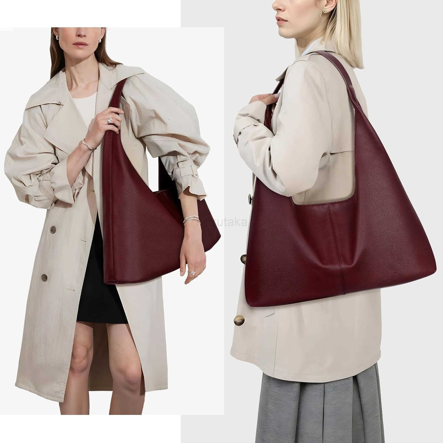 Slouchy Hobo Bag Vegan Leather Tote Bag for Women Burgundy Work Tote Bag College Hobo Handbag Red Shoulder Bag Z250922