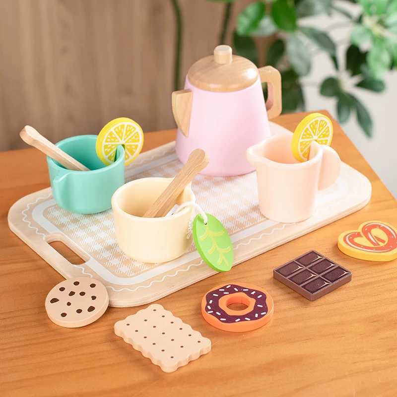 Tea Sets for Toddlers Wooden Play House Pretend Food Toy Sets for Kids Kitchen Accessories Party Role Playing Toys Girls Gift C250922