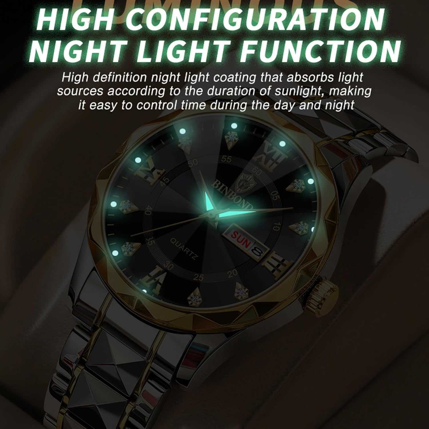 Watch for Men Stainless Steel Diamond Business Dress Analog Quartz Waterproof Luminous Date Two Tone Luxury Casual Mens Wrist Watches Z250922