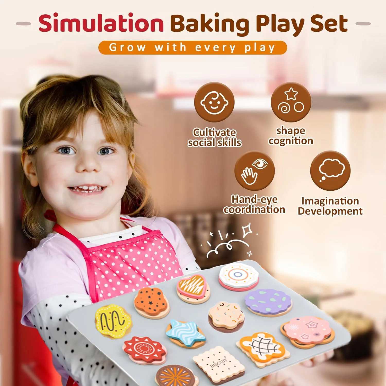 Wooden Cookie Play Food Set for Kids Kitchen Accessories Food Toys Pretend Play Slice and Bake Gift Toddler Learning Toys C250922