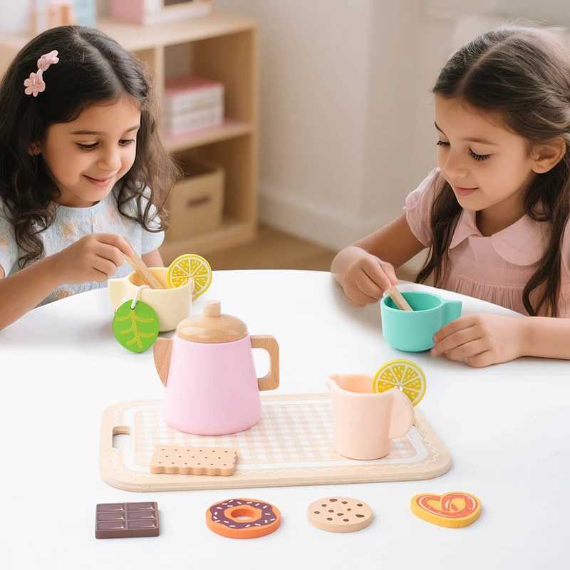 Tea Sets for Toddlers Wooden Play House Pretend Food Toy Sets for Kids Kitchen Accessories Party Role Playing Toys Girls Gift C250922