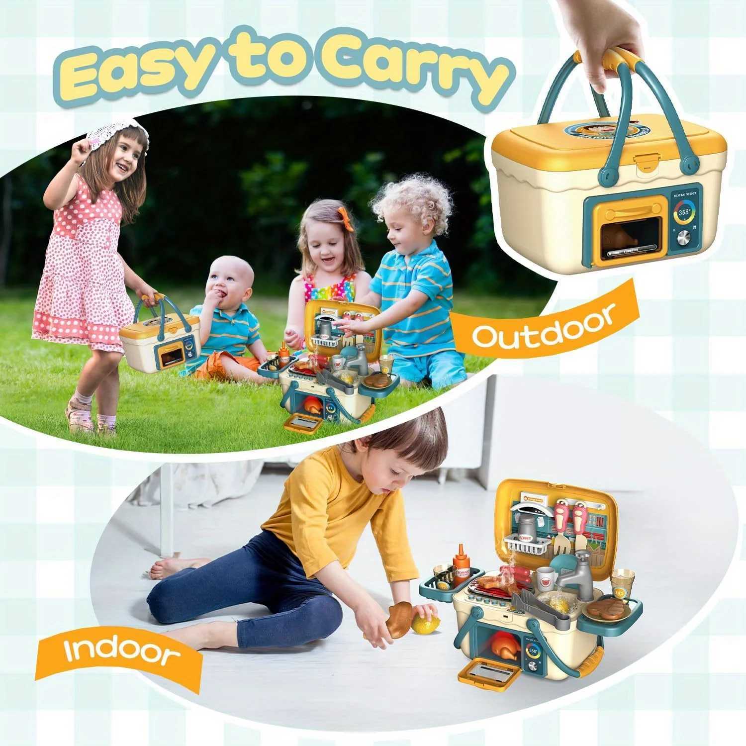 Kids Play Kitchen ToysBarbecue Play Set with Sounds Lights and Running WaterSimulation Kitchen Toys BBQ Role Play Kit for Kids C250922