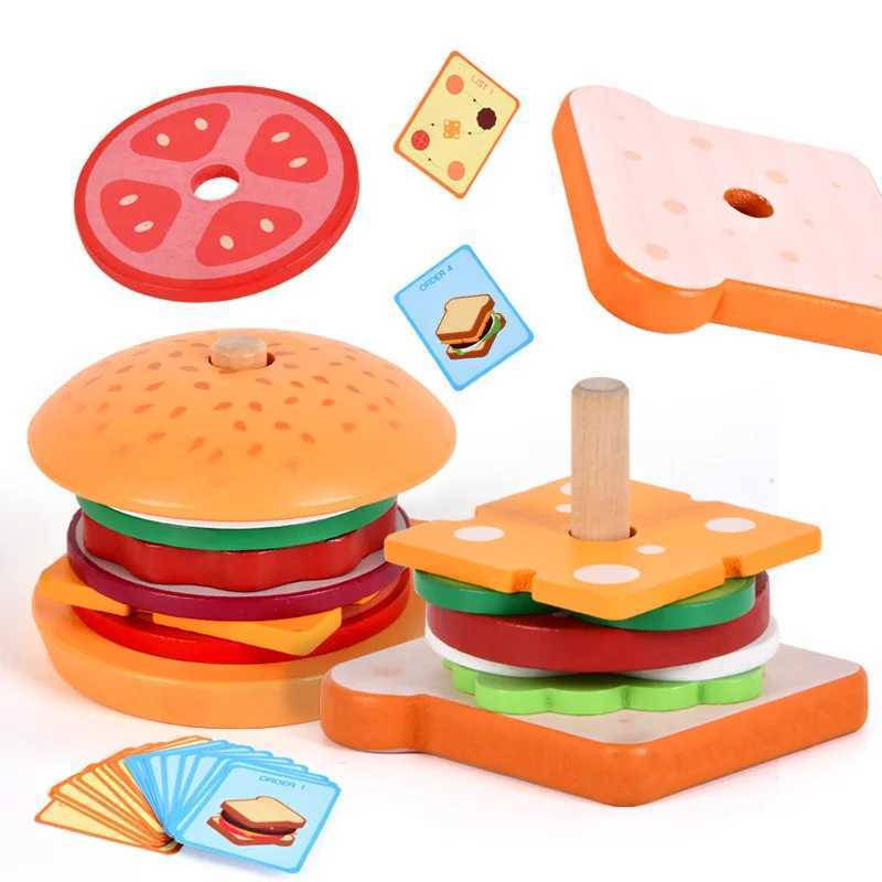 Wooden Hamburg Sand Stacking Toys for Toddlers and Kids Montessori Preschool Educational Toys Fine Motor Skill kitchen Toy C250922