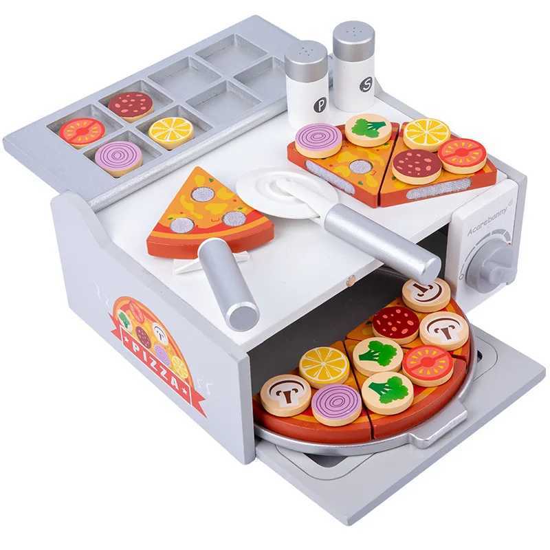 Kids Simulation Food Kitchen Toys Wooden Pizza Cutting Pretend Play House Oven BBQ Rack Set Children Educational Cooking Toys C250922