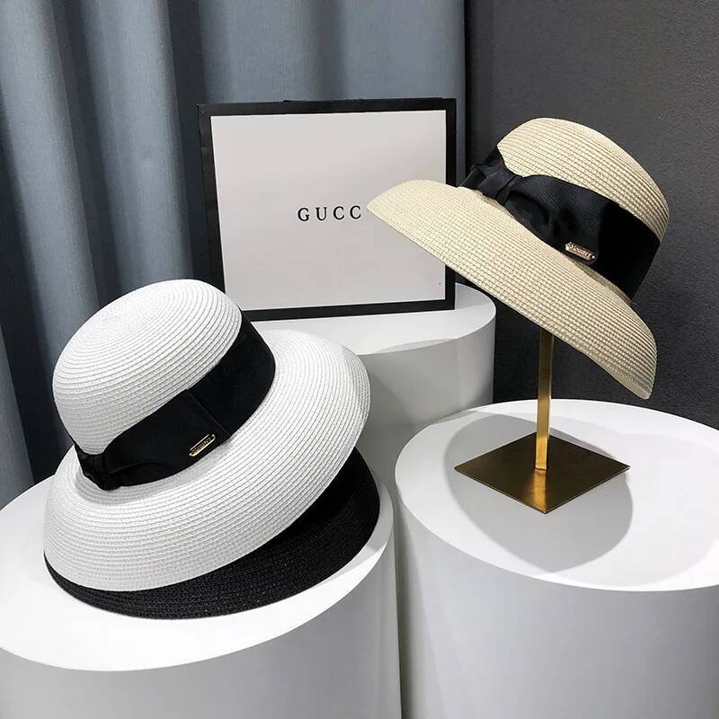 French Hepburn Style Straw For Women, Summer Face Covering Hat, UV Resistant Beach Vacation Sun Hat ddmythur