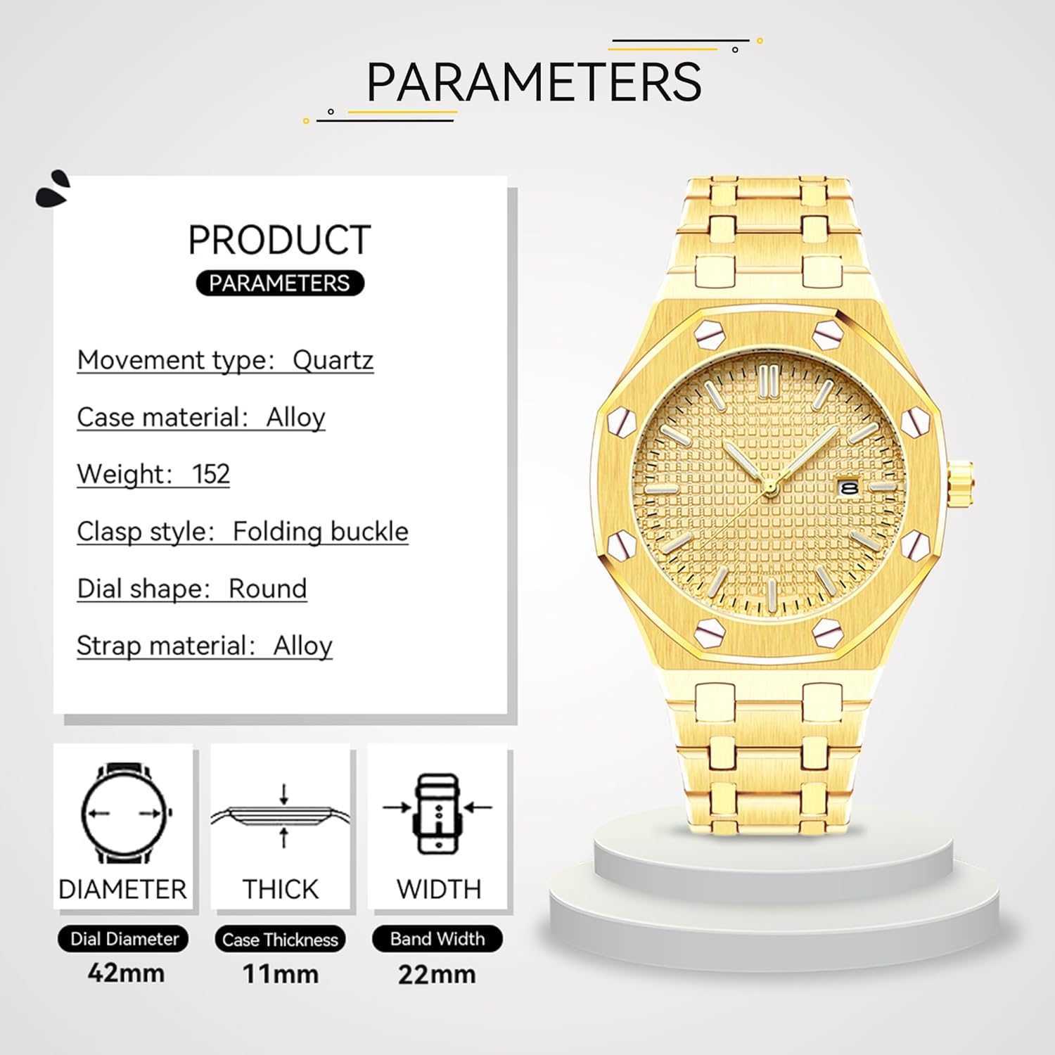 Mens Watches Royalty Stainless Steel Quartz Movement Date Male Clock Waterproof Luminous Hands Casual Business Wrist Watches for Men Z250922