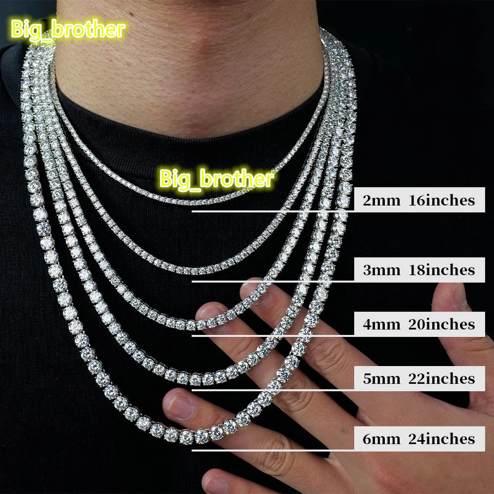 Hot Selling 10K 14K 18K Solid Gold 2mm 3mm Moissanite Diamond Tennis Chain Wedding Necklace for Men Women