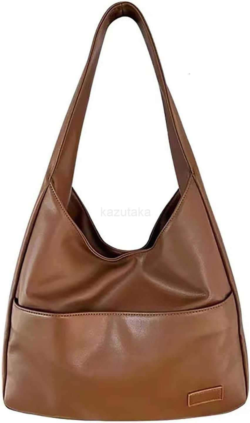 Brown Leather Tote Bag Large Capacity Womens Everyday Hobo Weekender Purse Z250922