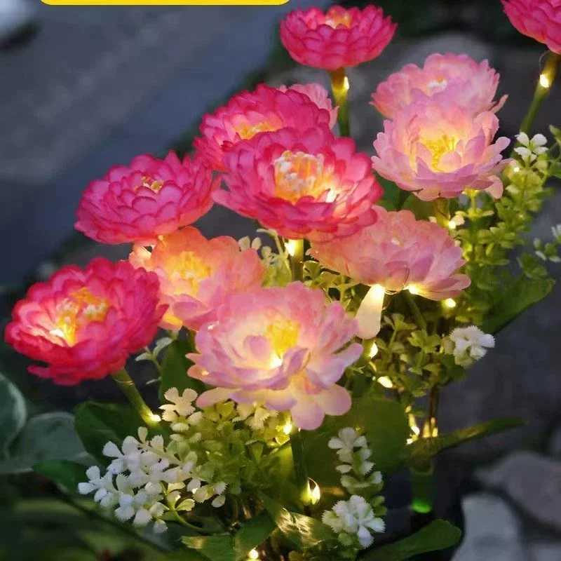 Outdoor Solar Lamp Simulated Flower Rose Sunflower LED Lawn Lamp Garden Summer Camping Wedding Party Landscape Lighting Decor C250922