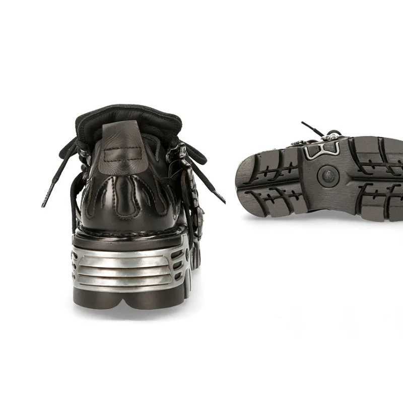 Limited Release Dark Punk Style Black Leather Shoes with Chunky Soles and Metal Embellishments W250922