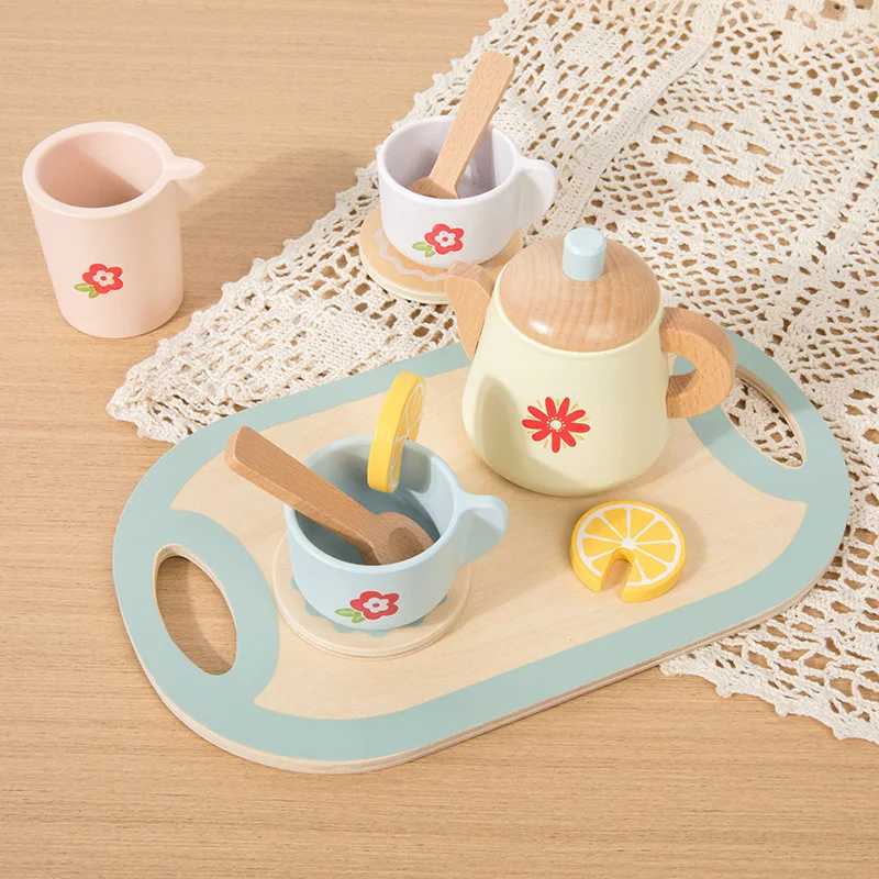 Kids Wooden Tea Set Play House Pretend Make Tea Play With Teapot Teacup Afternoon Snack Role Playing Toys Boys Girls Gift C250922