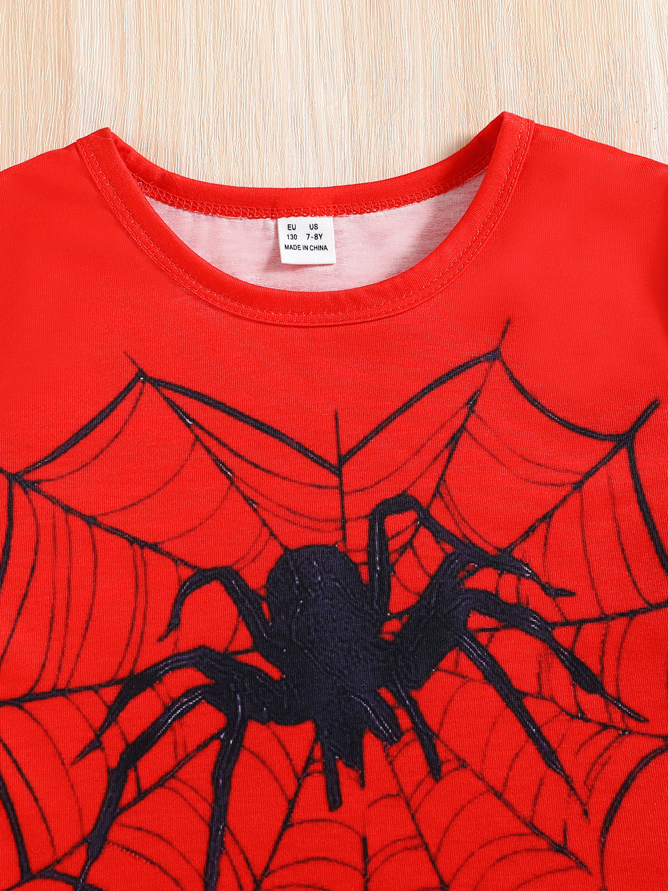 Toddler Boy 2pcs Set: Spider Web Print Color - Block Short - Sleeve Top and Black Shorts, Cool Casual Outfit-KJ2X3739A