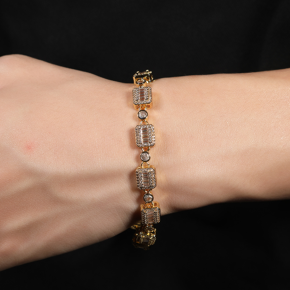 Hip Hop Blue Cross Colorful Tennis Chain Bracelet 5A Zircons Women Mens Jewelry