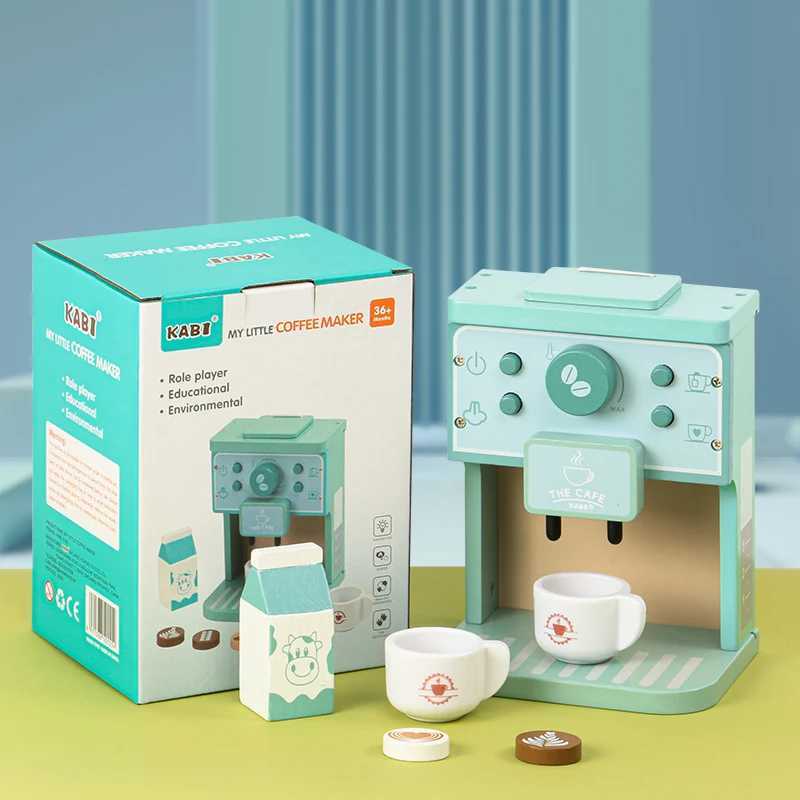 Children Gift Funny Montessori Educational Pretend Playing Wooden Kitchen Deluxe Coffee Machine Set For Toddler Toys C250922