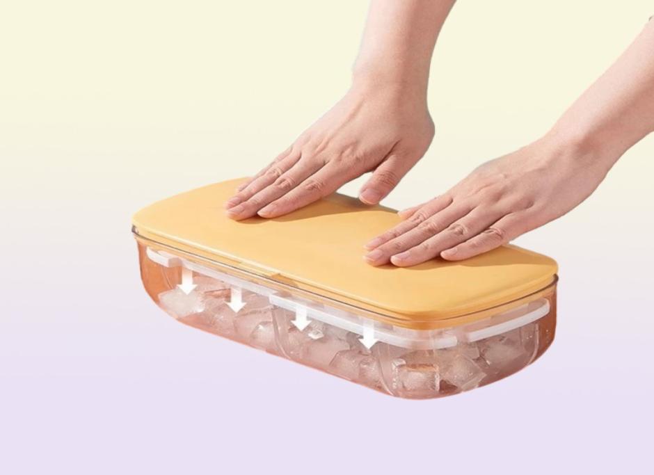 Press Type Ice Maker Silicone Ice Cube Tray Making Mold Creative Storage Box Lid Trays Bar Kitchen Square Cubic Container Box 22064693373