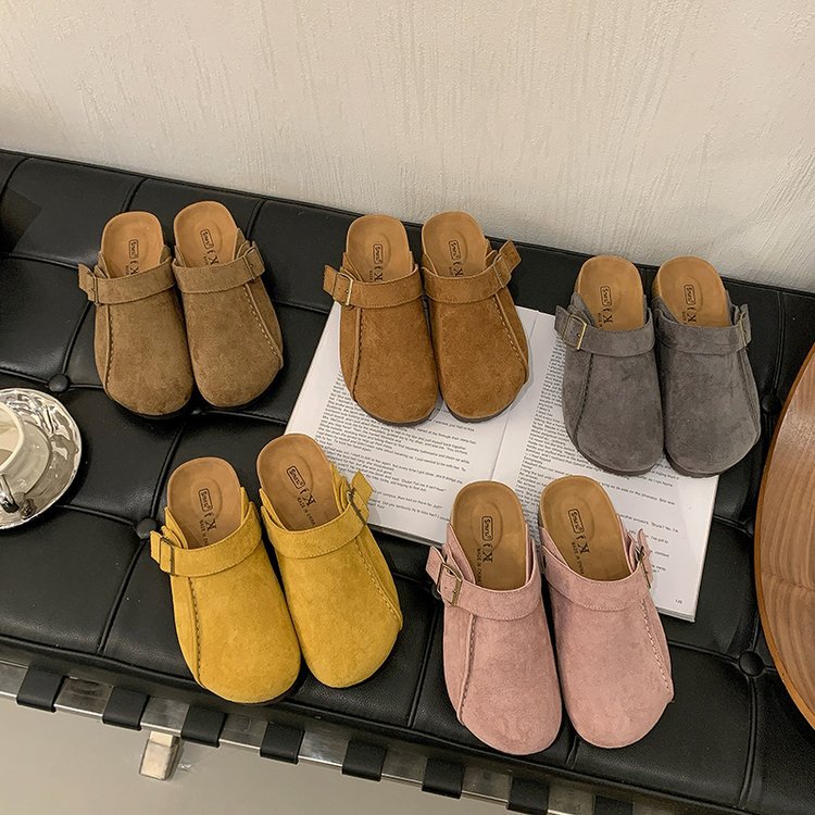 Ladies' 4.5cm Thick Bottom Double Wearing Baotou Slippers 2025 Autumn New Design Versatile Height Increasing Cork Slippers Size 35-41 Free Shippi