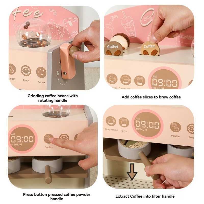 Kids Coffee Maker Wooden Toy Coffee Maker fun parentchild interaction kitchen simulation Play Kitchen Accessories Toy Sets C250922