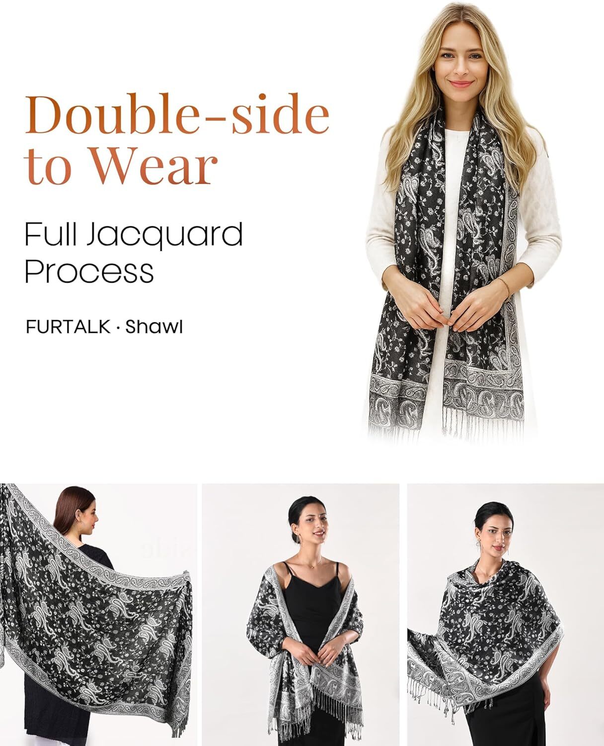 Reversible Paisley Pashmina Shawl Wraps Women Soft Exotic Indian Rave Scarf for Evening Dress Festival Scarves