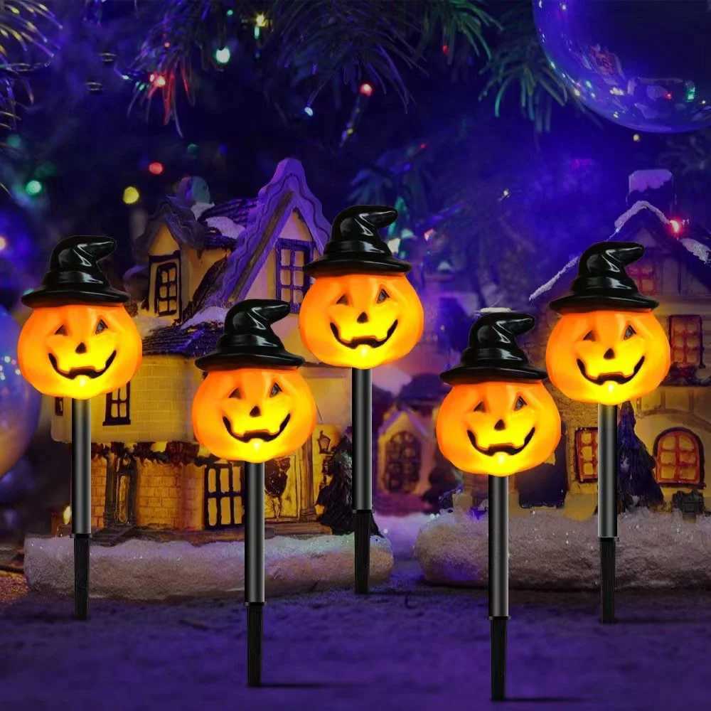 5pcslot Hallowee Decor Solar Lights Outdoor Waterproof Garden Pumpkins LED Lights Lamp Decorations Lawn Ground Plug Light C250922