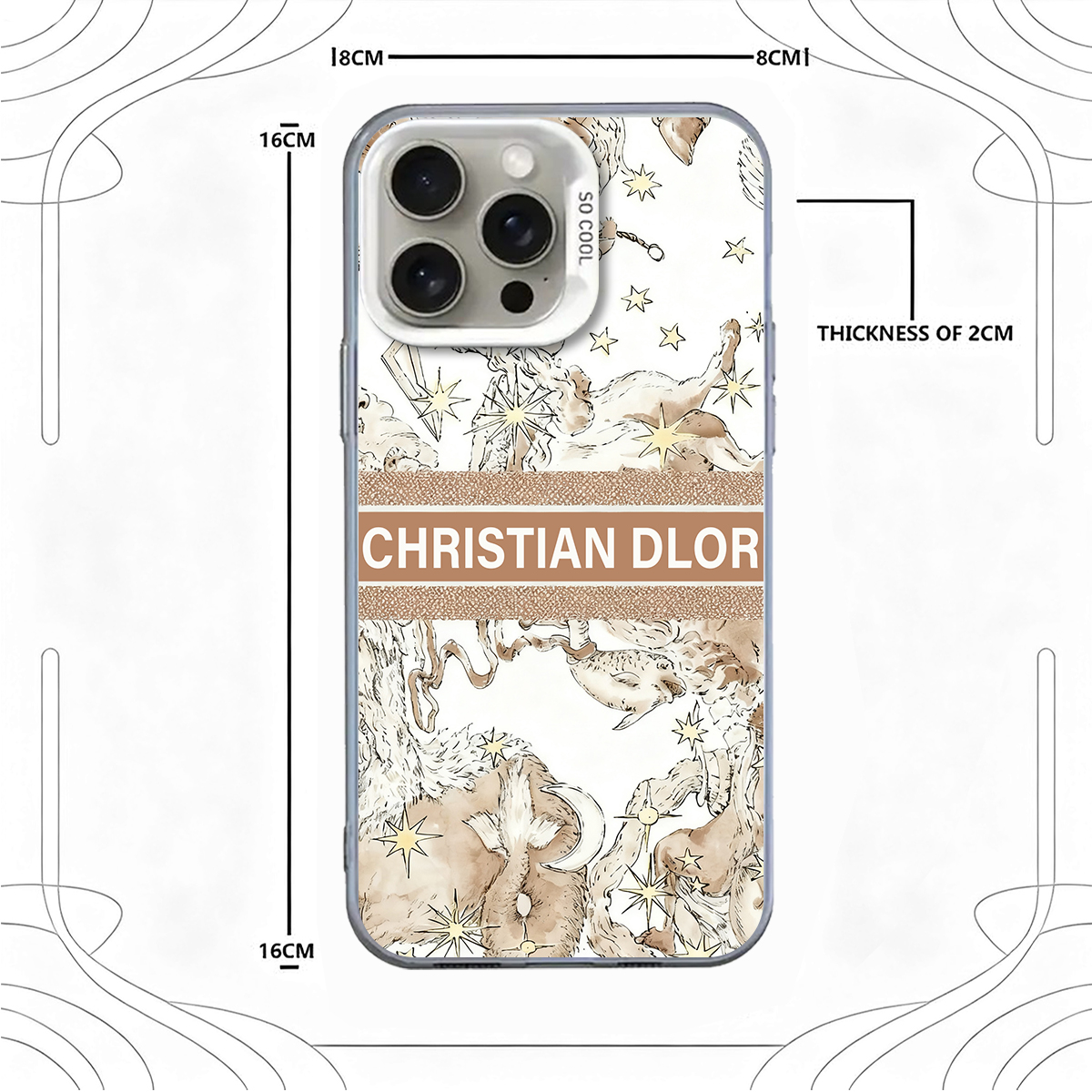 Luxury Designer Phone Case with "CHRISTIAN DLOR" & Mythical Starry Pattern for iPhone 11/12/13/14/15/16 Pro MAX, Premium Protective Cover