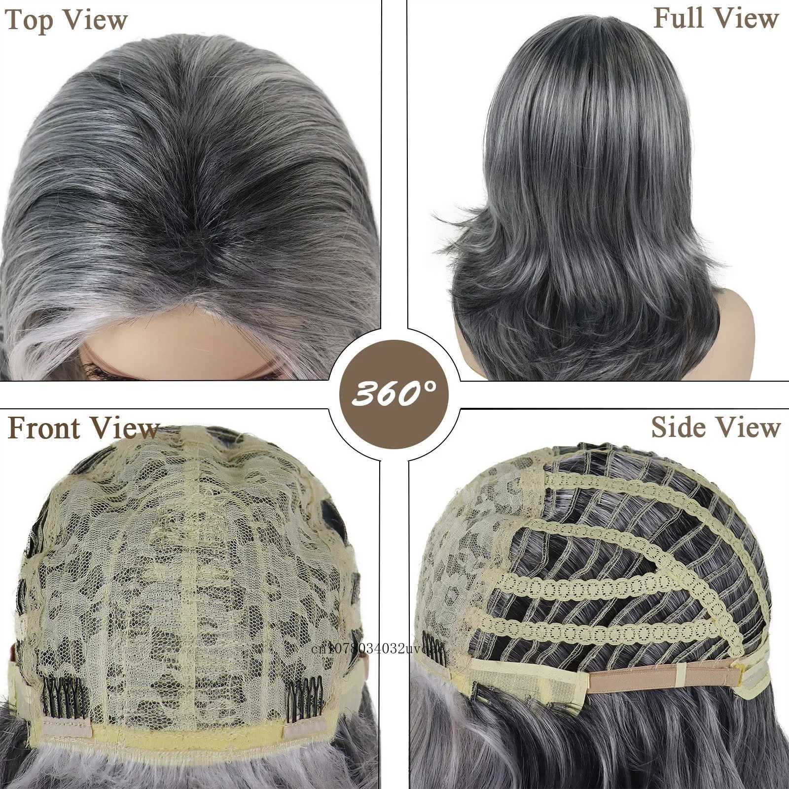 Synthetic Salt and Pepper Wigs with Curtain Bangs Long Hair Wig Natural Mix Silver Gray Wigs for White Women Halloween Costume C250922