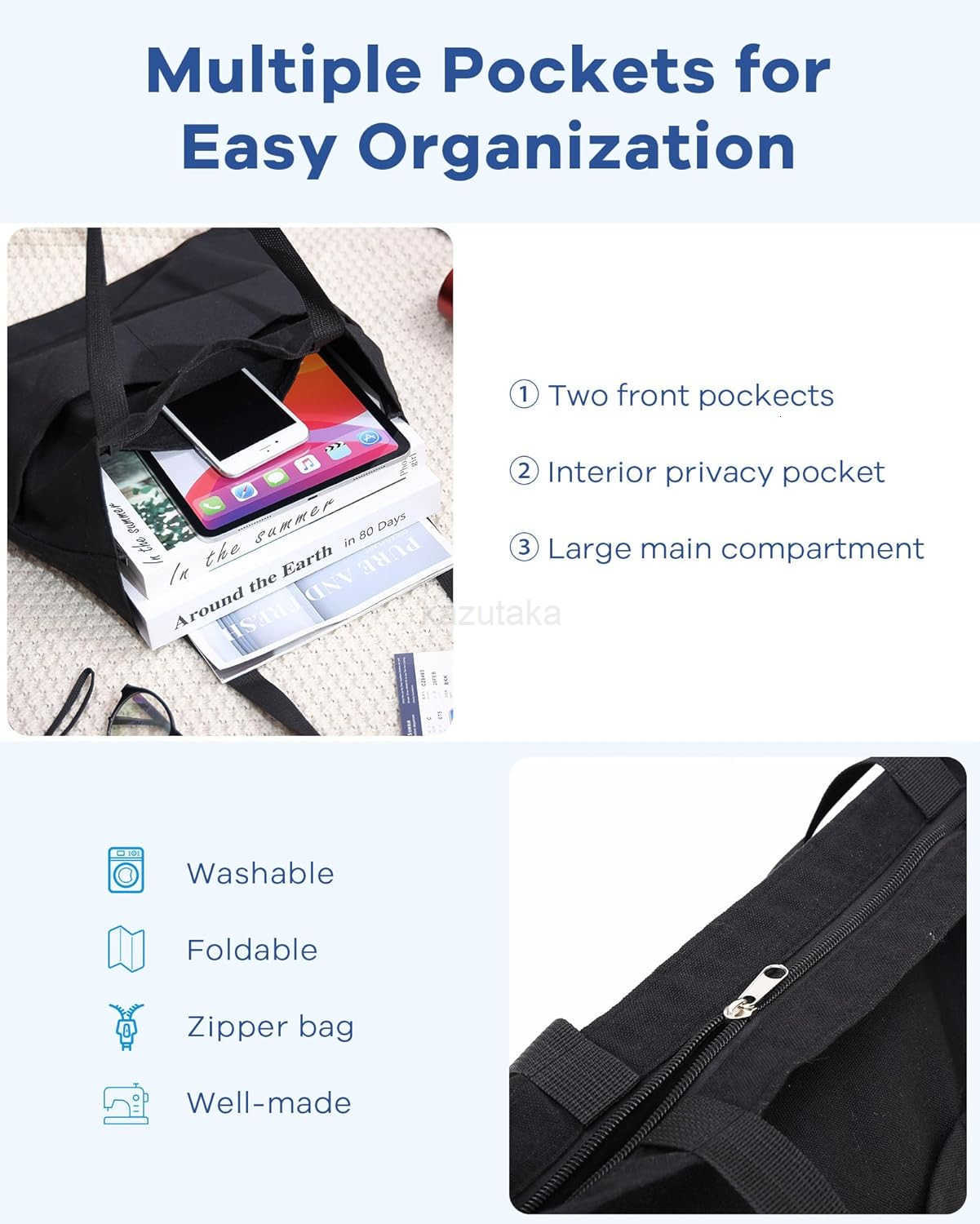 Tote Bag Aesthetic Canvas Handbags with Zipper for Women Travel Shoulder Bags Purses with compartments Z250922