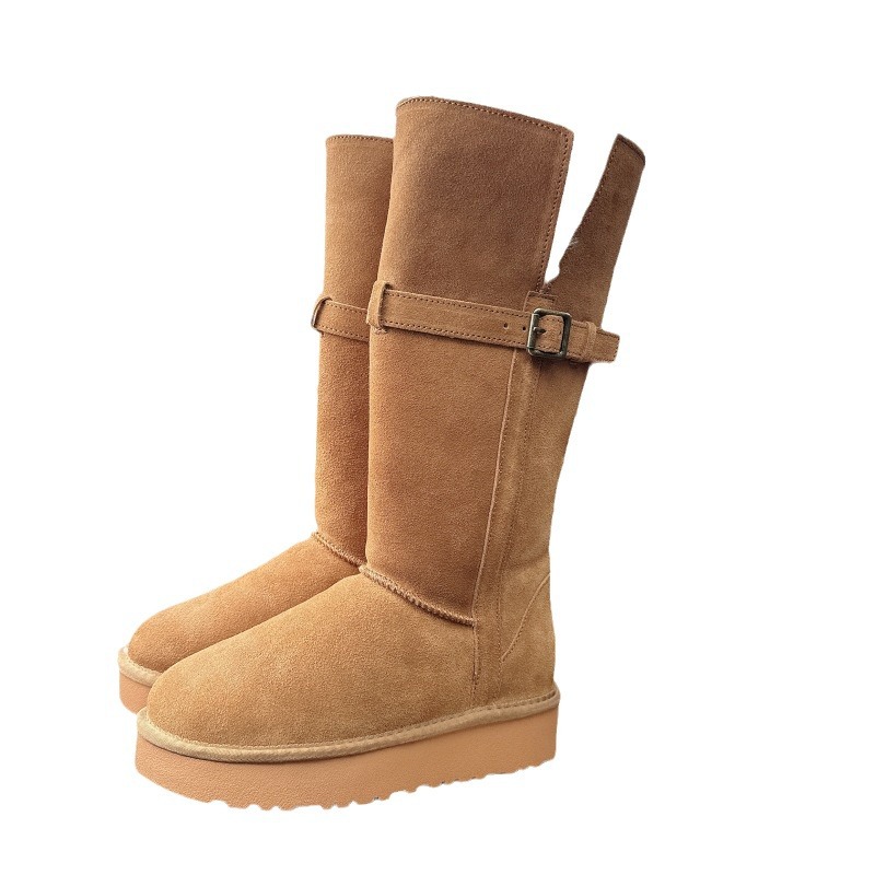 Luxury Boots New Women's Tall Platform Snow Boots Genuine Leather Shearling Lined With Buckle Thermal Non-Slip Winter Boots
