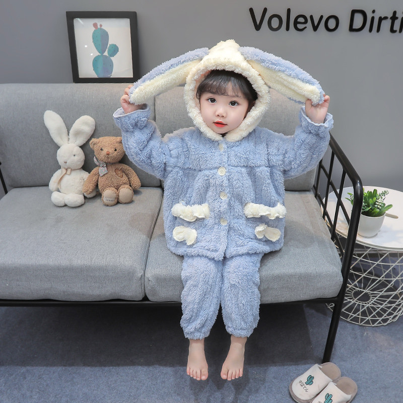 Children's pajamas long sleeved baby coral fleece baby home suit set