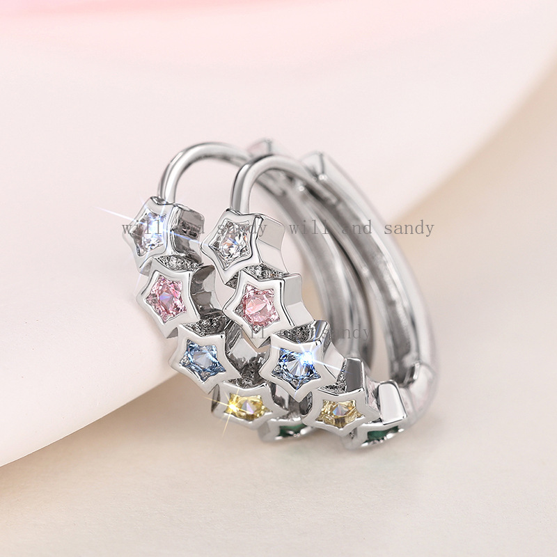 Sterling Silver Earrings Hypoallergenic Huggie Earrings for Women Colorful Multicolor Cubic Zirconia Hoop Earrings Jewelry Anniversary Birthday Gift