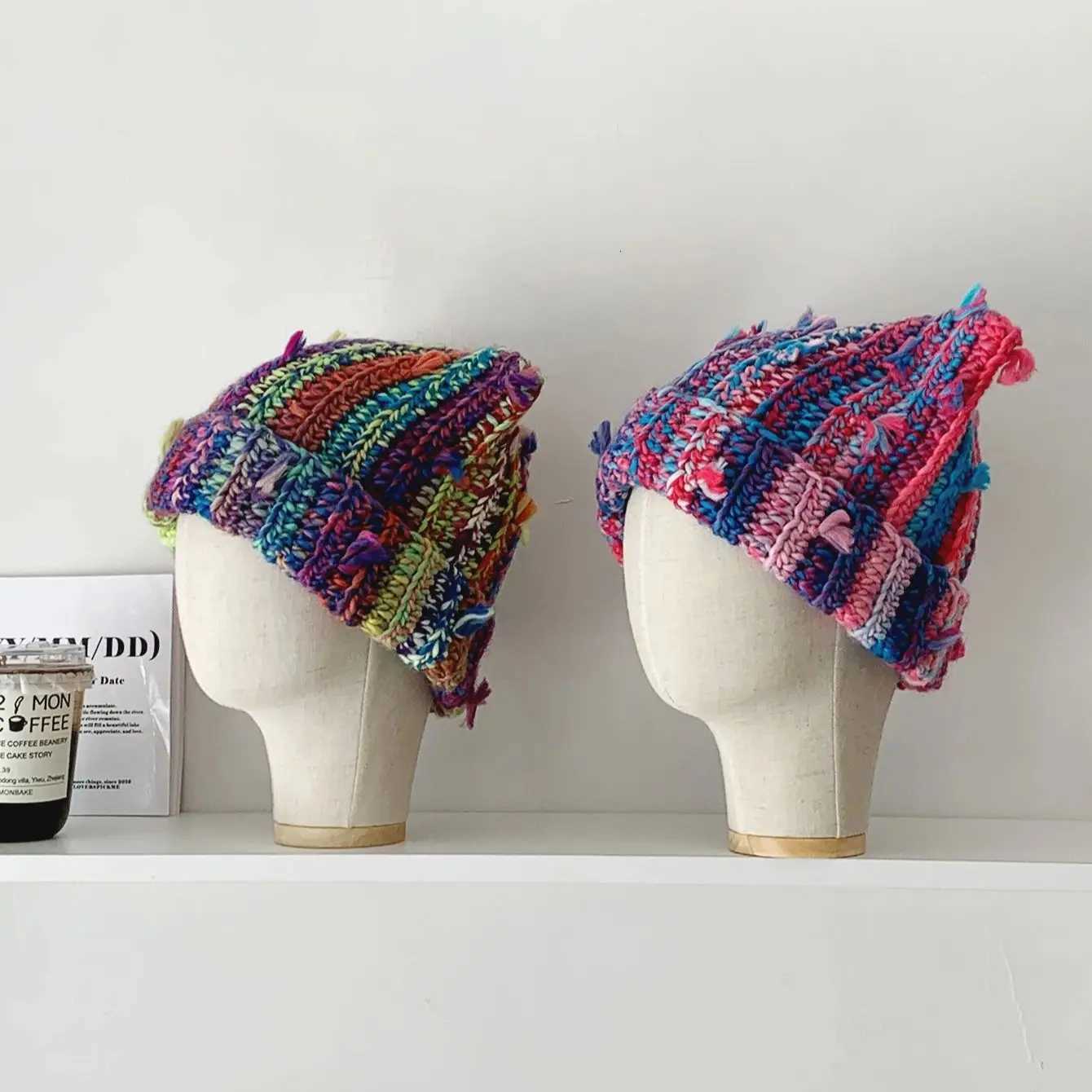 Mixed Color Woolen Hat Knitted Hat Fashionable and Versatile Ear Protection Cold Hat Baotou Hat Contra Color Cat Ear Hat Y250920