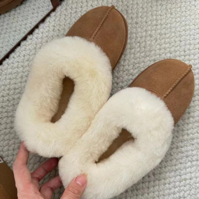 2025 Women's Thin Sole 'Tact' Ankle Snow Boots Genuine Leather Wool Plush Lined Slip-On Thermal Non-Slip Winter Shoes