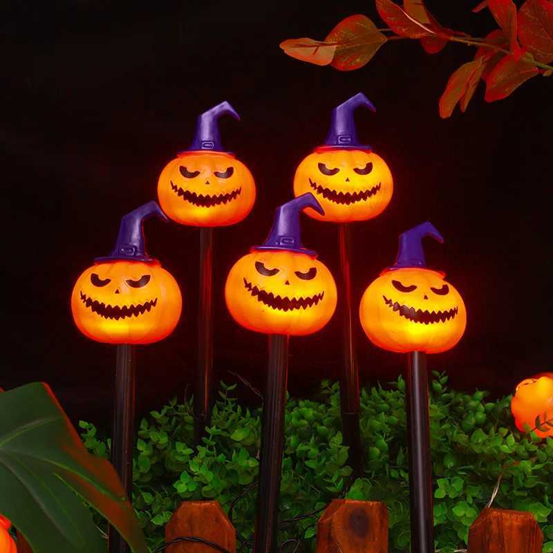 5pcslot Hallowee Decor Solar Lights Outdoor Waterproof Garden Pumpkins LED Lights Lamp Decorations Lawn Ground Plug Light C250922