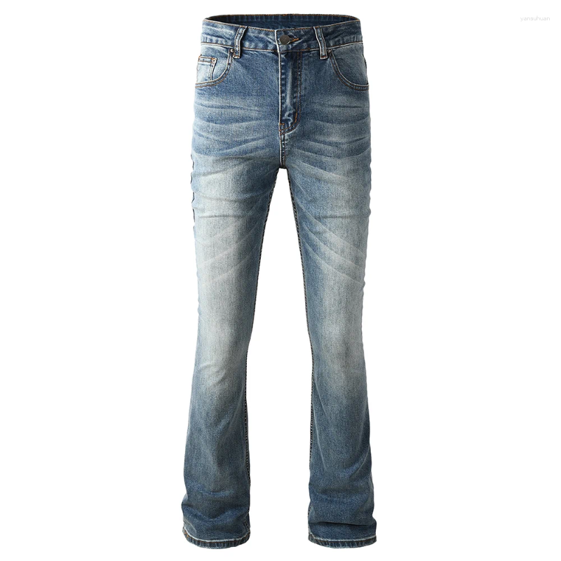 Men's Jeans Slim Boot Cut High Quality Pure Color Blue Cotton Denim Pants Casual Classic Skinny Flared Trousers