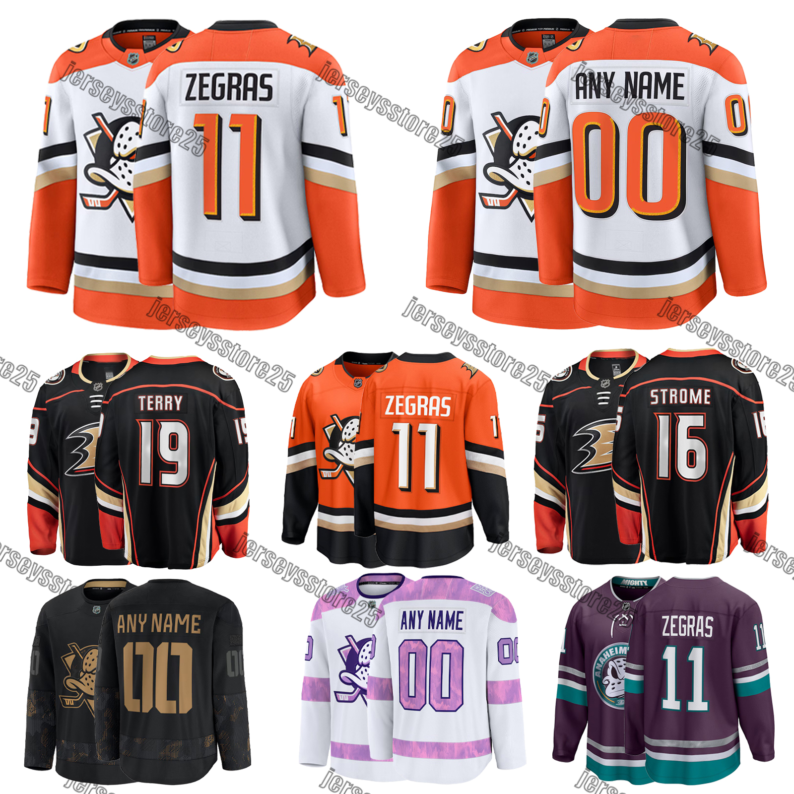 #11 Zegras Ducks hockey jersey #36 Gibson #91 Carlsson #7 Gudas #77 Vatrano #19 Terry #17 Killorn #16 Strome #49 Jones #21 Lundestrom #18 Hagg #4 Fowler #33 Silfverberg
