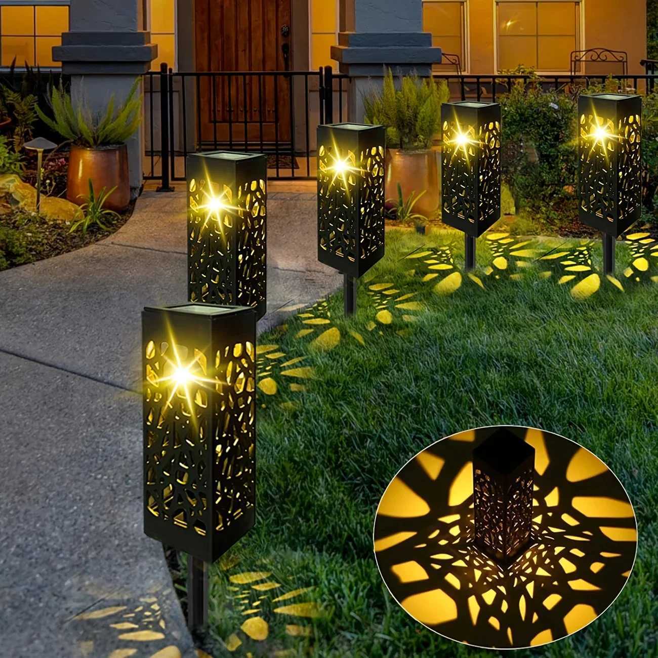 1/8PCS Outdoor Solar Lights Waterproof LED Hollow Pattern Garden Lamp Auto Sensor Pathway Lighting for Yard Patio Decoration C2509221