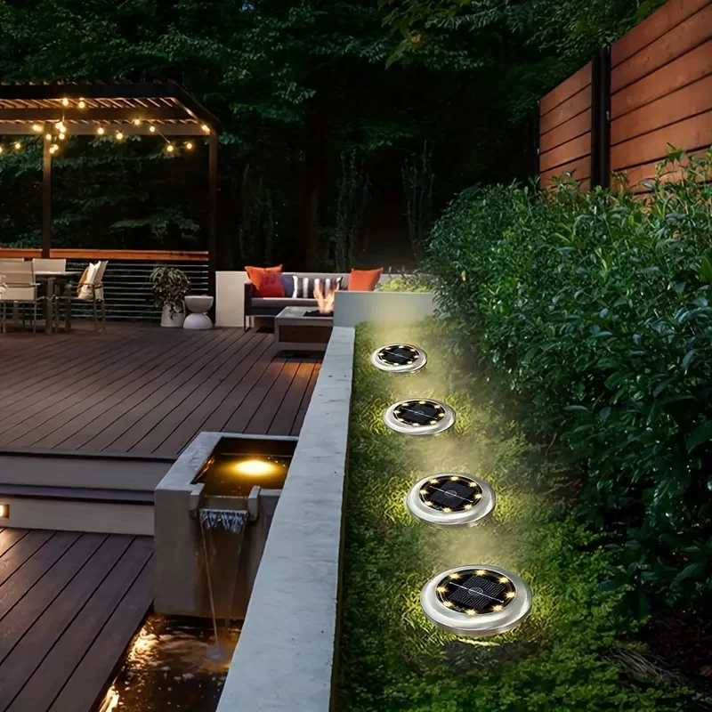 8 Pcs 8LED Solar Power Disk Light Outdoor Garden Solar Underground Light Deck Light Spotlight Buried Solar Led Lamp C250922