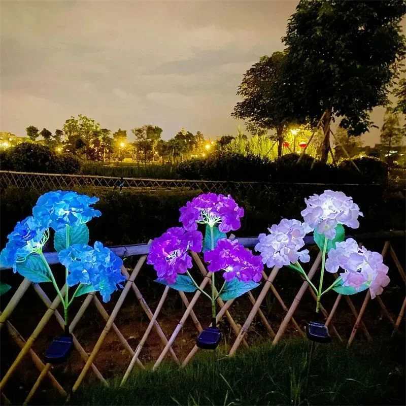 LED Simulation Flower Solar Light Hydrangea Lamp Garden Outdoor Embroidered Ball Flower Lights Yard Flower Bed Beach Decoration C250922