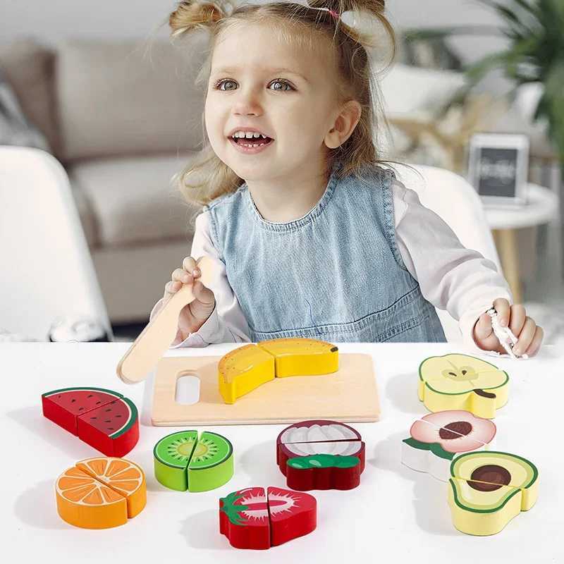 Wooden Montessori Pretend Play Kitchen Toys Fruit Vegetable Food Cutting House Interactive Children Educational C250922