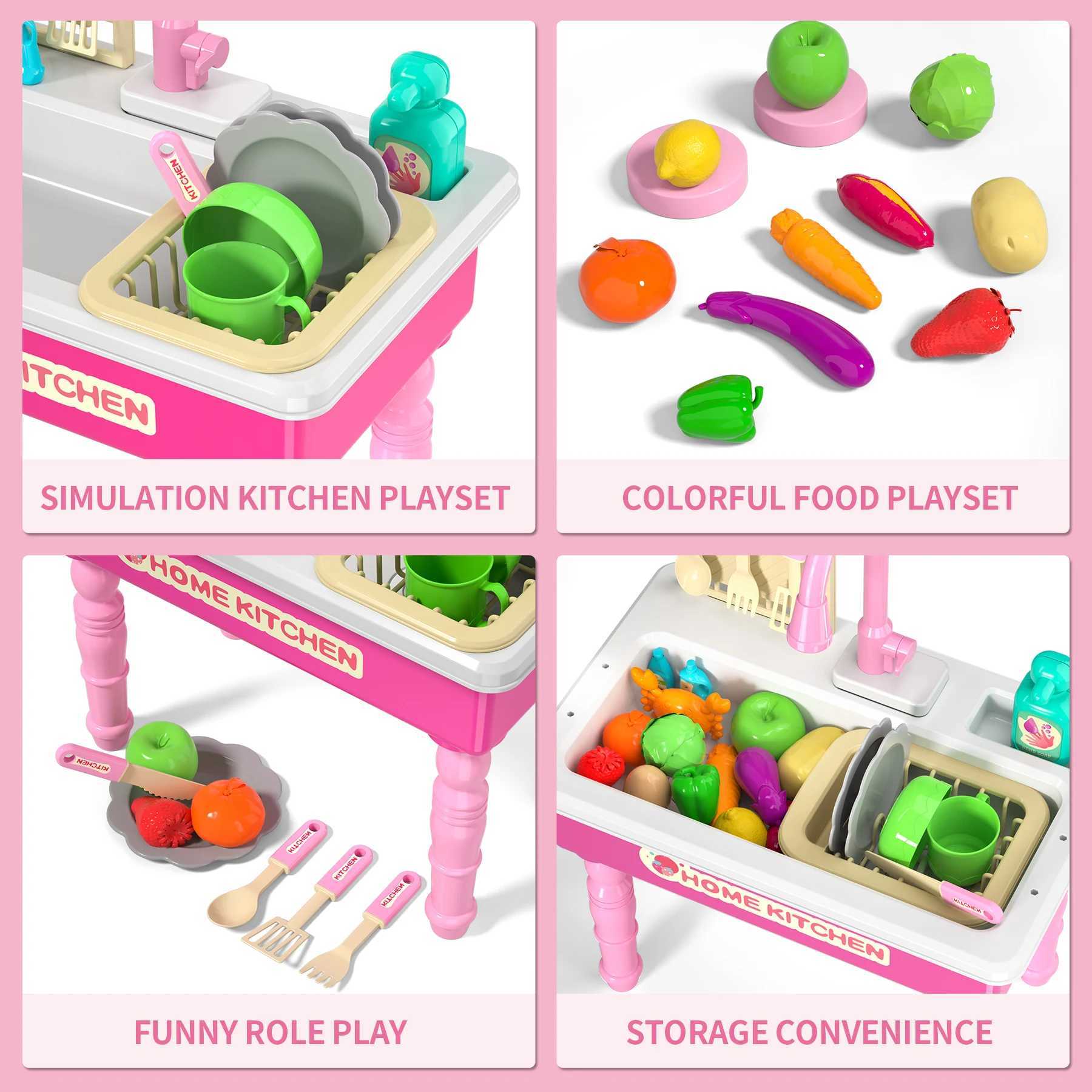 Play Kitchen Sink Toy with Running Water Dishwasher and Upgraded Automatic Water Cycle System C250922