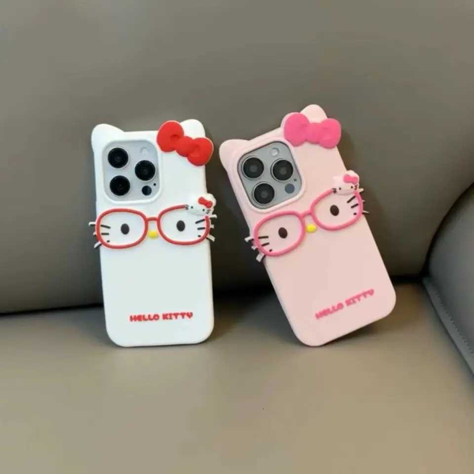 Sanrios Three nsional Wear Glasses Hello Kittys Cartoon Mobile Phone Case New Kawaii All Inclusive Girls Mobile Phone CaseXJ250922