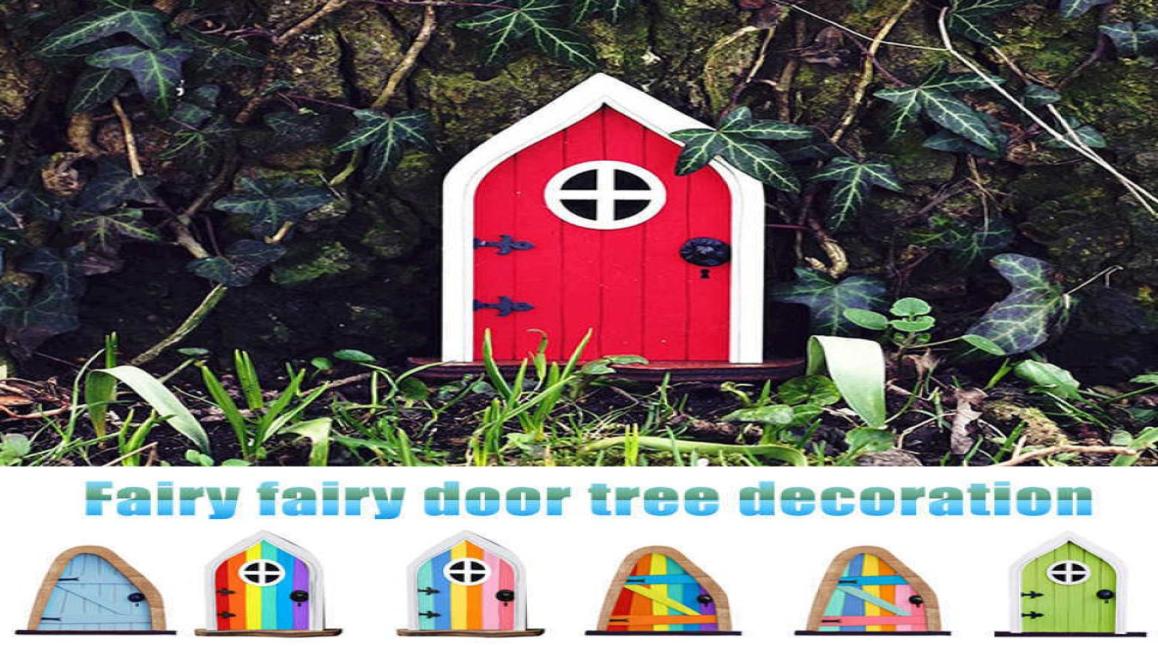 Cute Miniature Window Door Wooden Fairy Gnome Fairy Tale Gate Garden Lawn Ornament Miniature Window and Door Home Decoration Q08119811638