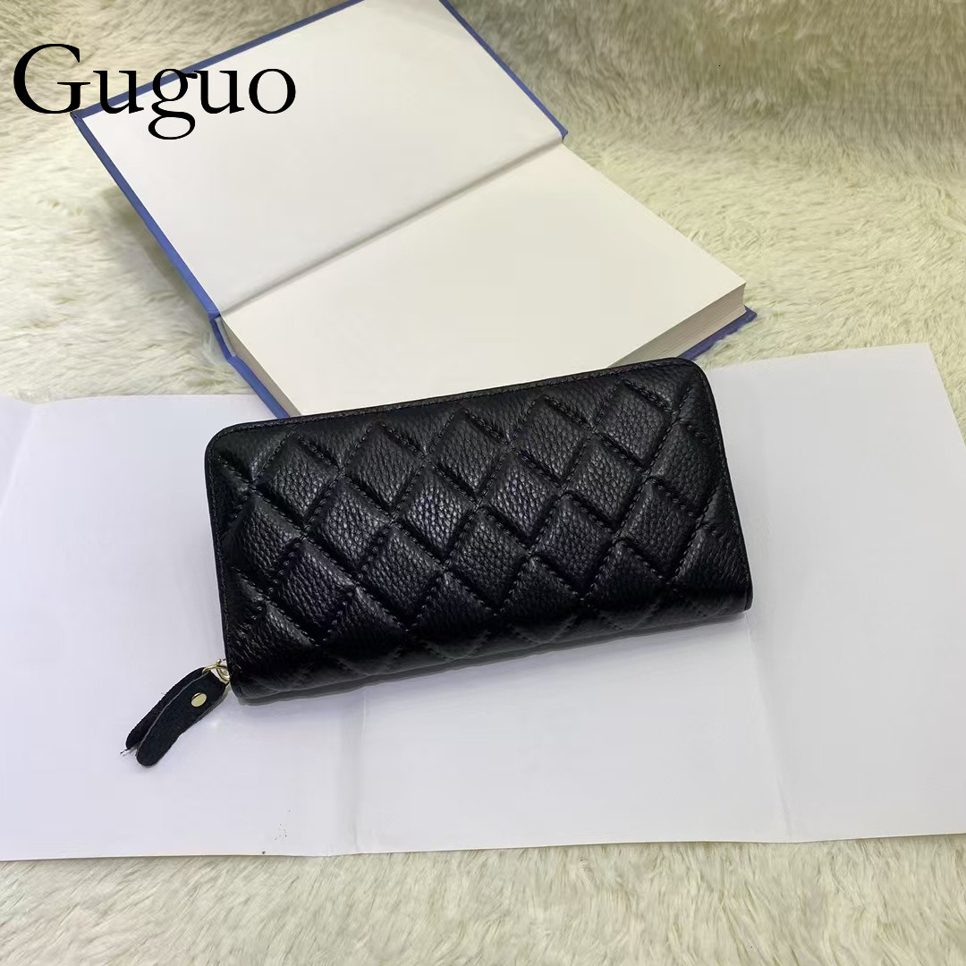 Guguo Designer Bag Women's Long Genuine Leather Wallet Fashion Flip Embossed Cowhide Multi-card Slot Soft Leather 80% Luxury Bag Off Zipper New S