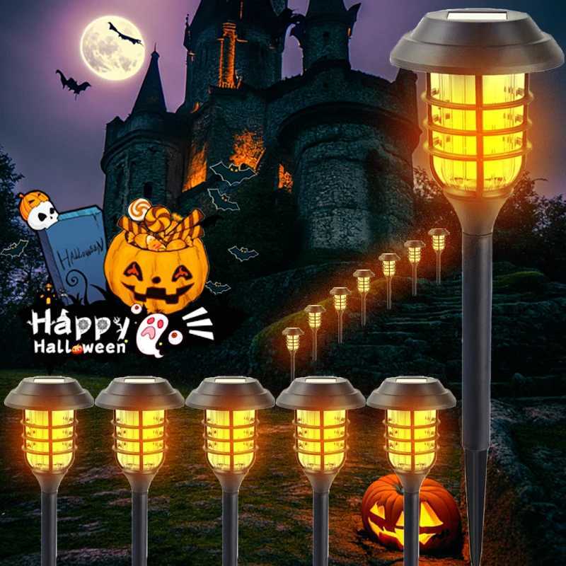 6pcs Halloween decorative atmosphere lamp LED flickering flame solar lamps suitable for decorating courtyards gardens villas C250922