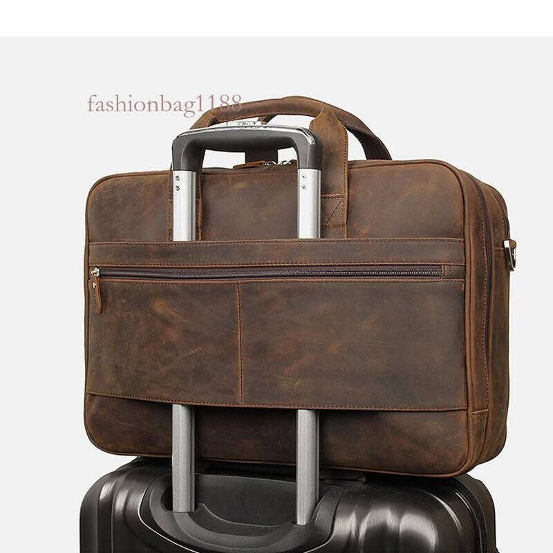 High Quality Genuine Men Briefcase Business bag Crazy Horse Leather Large 17"inch Laptop Bag male Portfolio Office Case