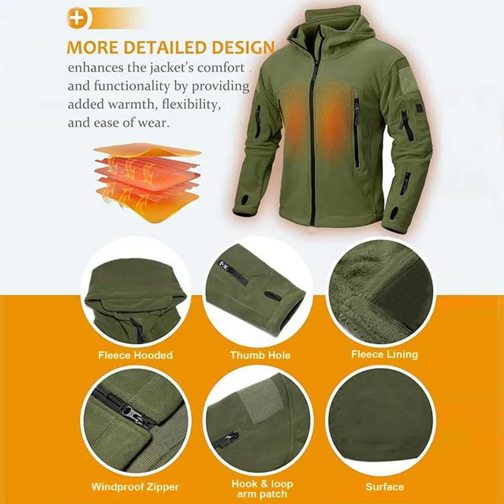 Mens Fleece Jacket Full Zip Tactical Hoodies Winter Coats Windproof Hoodies Warm Hunting Polar Fleece Outdoor Jackets Men W250922